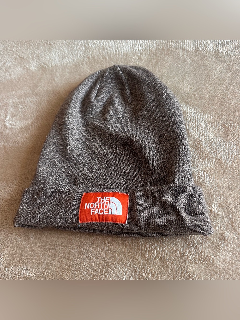The North Face Unisex Foldover Logo Beanie Heathered Brown One Size